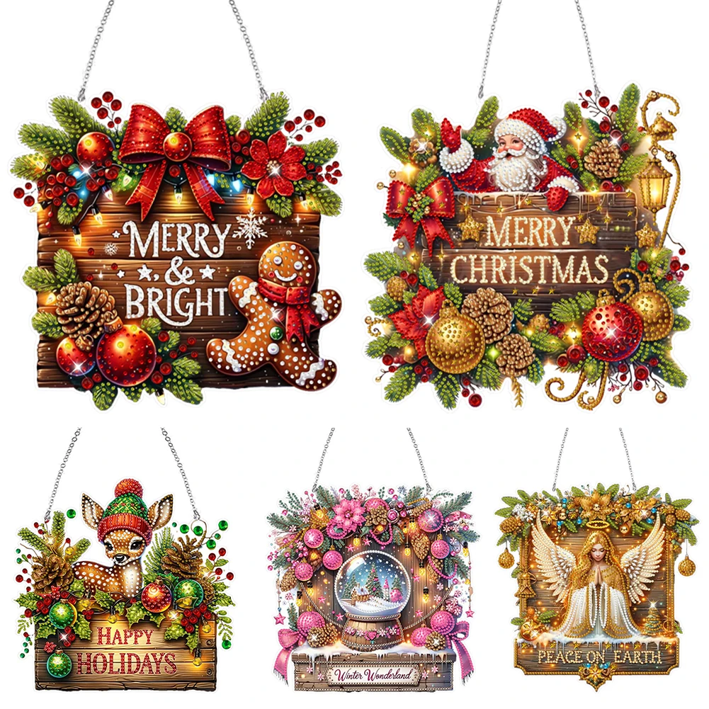 Christmas Special Shaped Elk Snowman Diamond Painting Hanging Ornaments Kit Diamond Painting Hanging Decorations Bedroom Decor