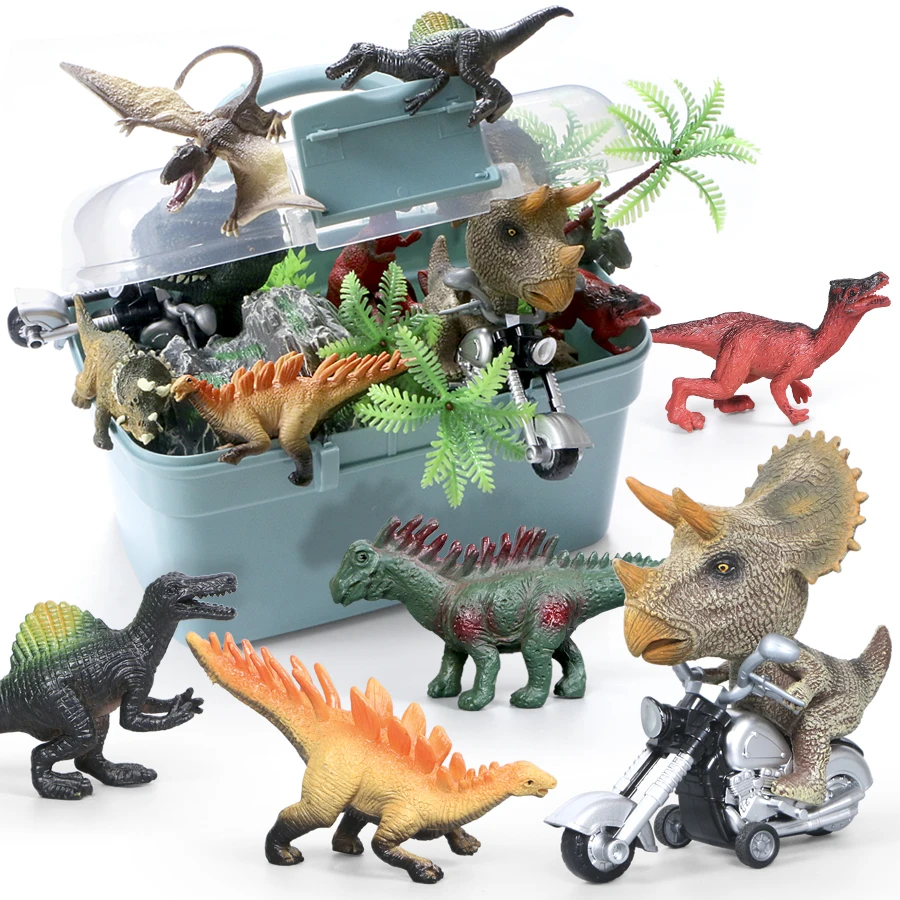 Dinosaur Model With Tree Rockery Playset,Simulation Animals Action Figure Toys PVC Dinosaur Figurine Collection For Kids Gift