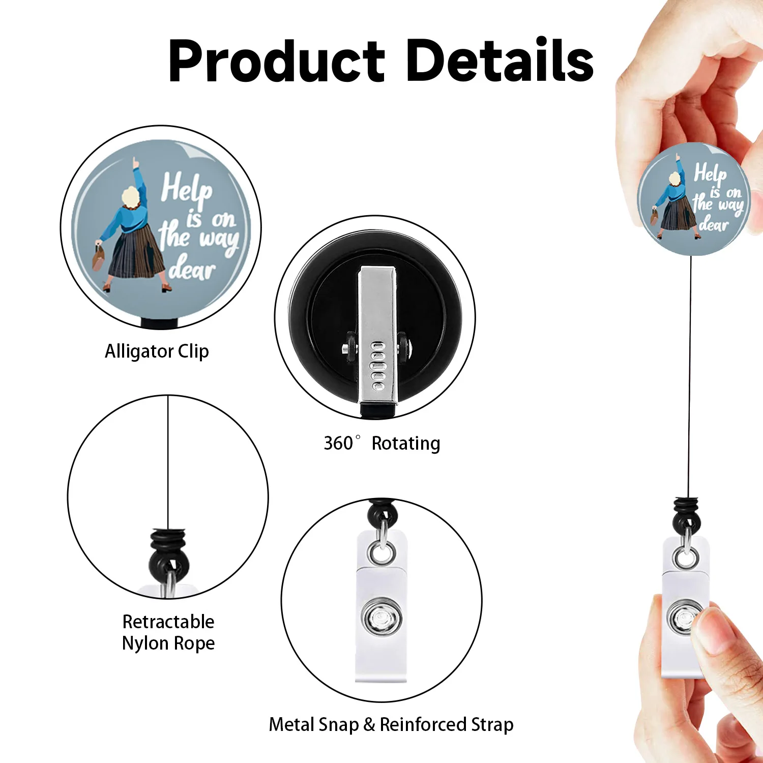 Titular crachá ID retrátil com 360 polegadas girar jacaré clip, titular nome enfermeira, 1pcs.