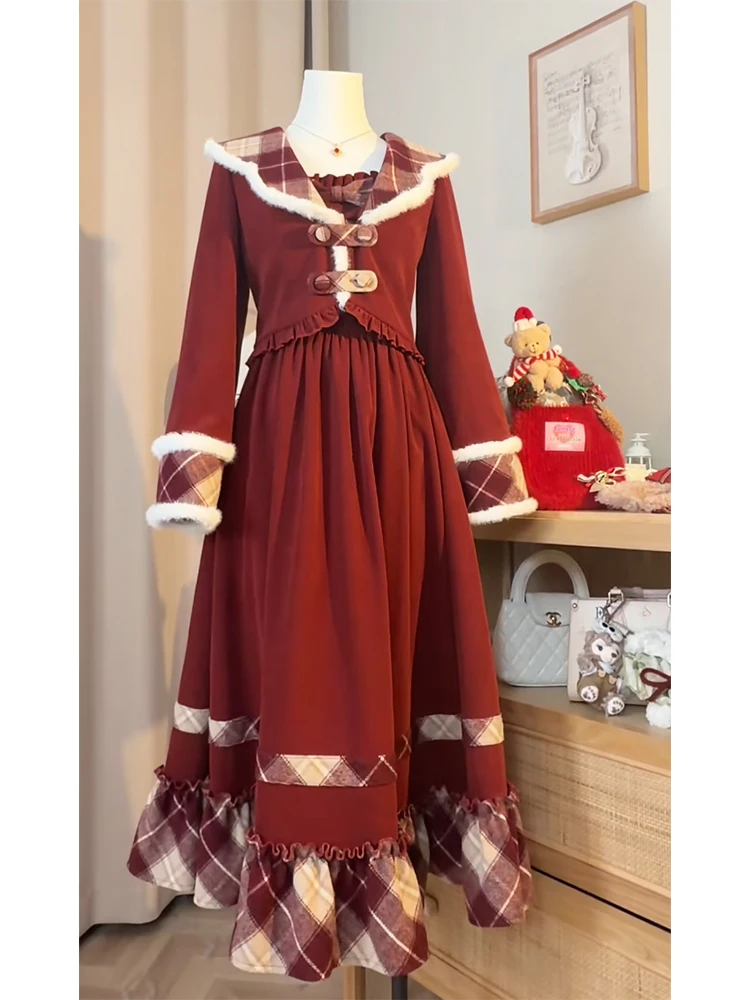 

Cisas, новогоднее клетчатое платье, женское зимнее пальто 2022, новое пальто Sle ort, комплект из двух предметов, обычная длина све с узлом