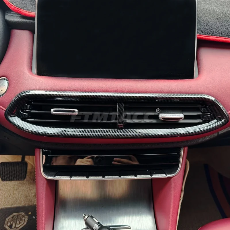 For MG HS 2018-2023 LHD RHD ABS Carbon Fiber Car Center Console Air Condition Outlet Cover middle AC Vent Frame Trim Accessories