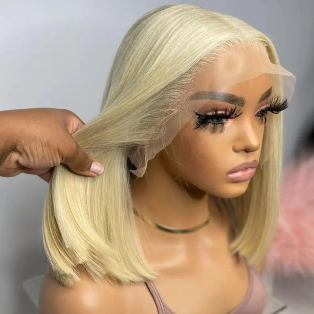 

613 Bob Wig Human Hair 13x4 Blonde Straight Transparent Full Lace Front Wigs Human Hair Pre Plucked with Baby Hair Short Bob