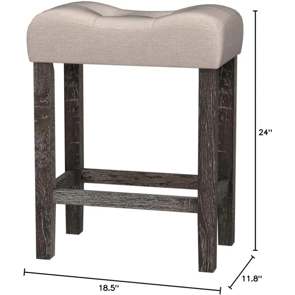 Getufteter Sattelhocker in Thekenhöhe mit Knöpfen, 2er-Set, Taupe, Barhocker