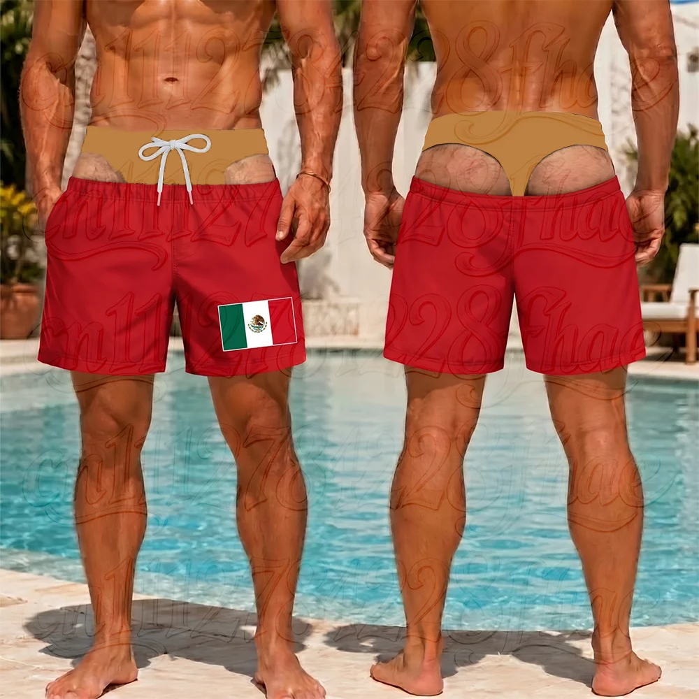 Mexico Flag Retro Men Beach Shorts Quick Dry Breathable Swim Trunks Mexican Style Skull Sports Board Short Summer Casual Pants