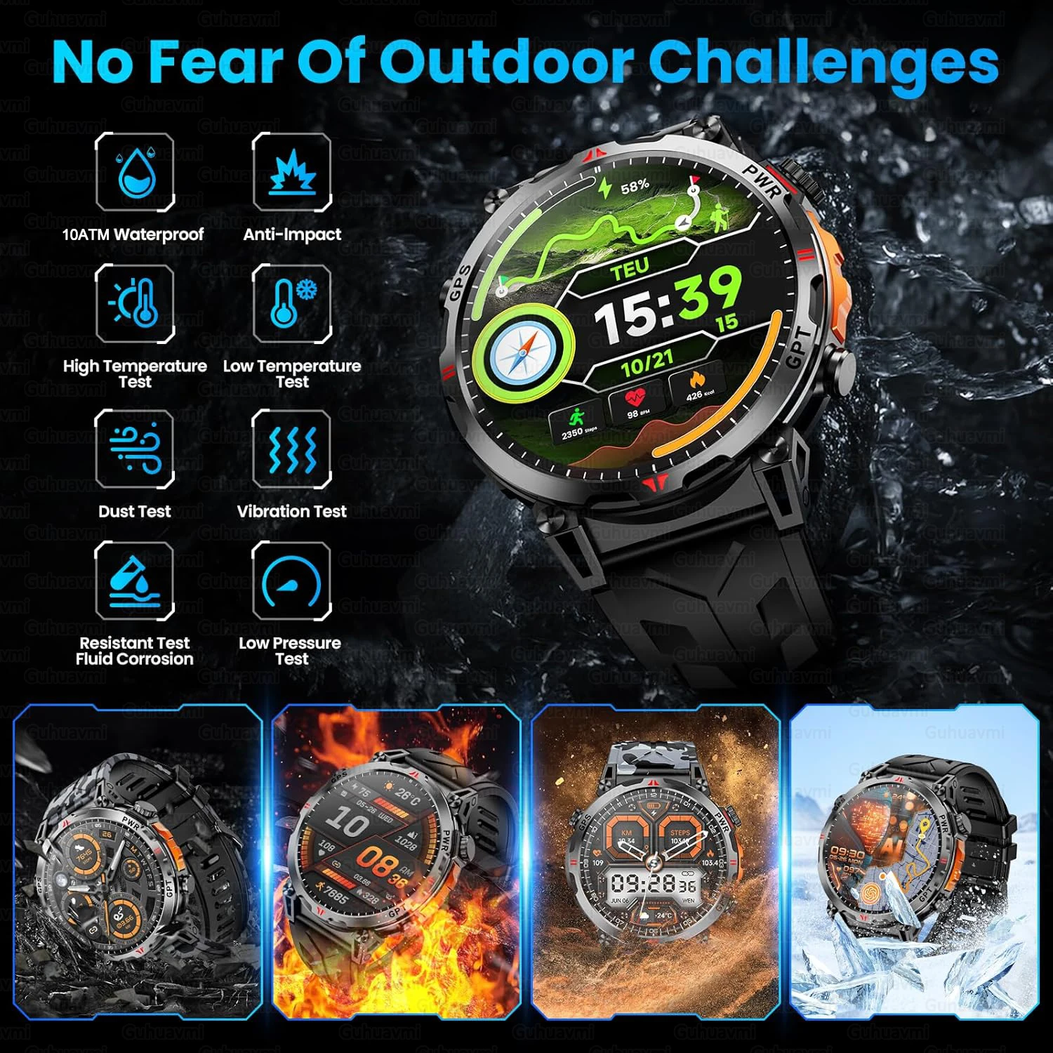 2026 New Military GPS Tactics Smart Watch Men Outdoor Compass 10ATM Waterproof 650mAh Heart Rate Bluetooth Call Sports Bracelet