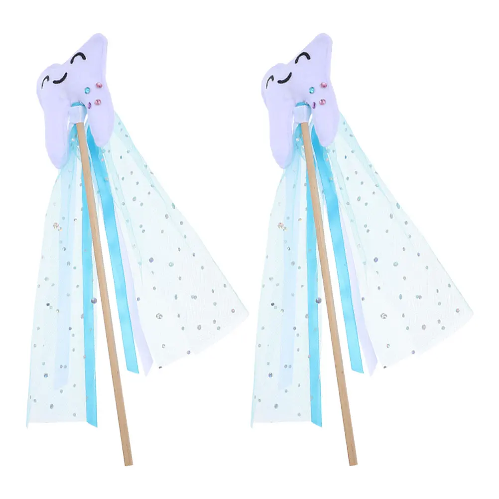 

2pcs Tooth Fairy Wand Colorful Party Prop Tooth-Shaped Stick Decorative Fairy Wands For Girls Stage