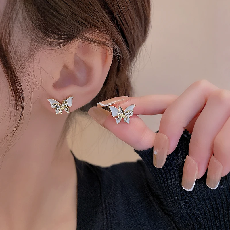 Korean Design Heart Flower Stud Earrings for Women Zircon Crystal Glaze Pearl Daily Earstud Sweet Jewelry Valentine\'s Day Gift