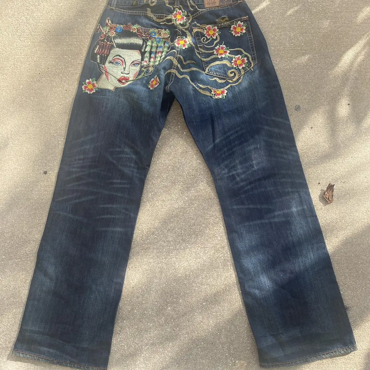 Vintage Japanese Women Embroidery Jeans High Waisted Baggy Straight Denim Pant Streetwear Jean Hot Stamp Studded Y2k Pants