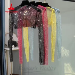 BellyDance Practice Top for Women Long Sleeve Full Diamond Shawl Girls Oriental Dance Modern Dance Sparkling Training Clothing