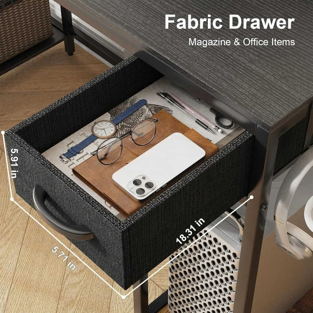 مكتب ألعاب على شكل حرف L قابل للعكس مع مخرج طاقة وإضاءة LED وحامل شاشة لإعداد الكمبيوتر المحسن