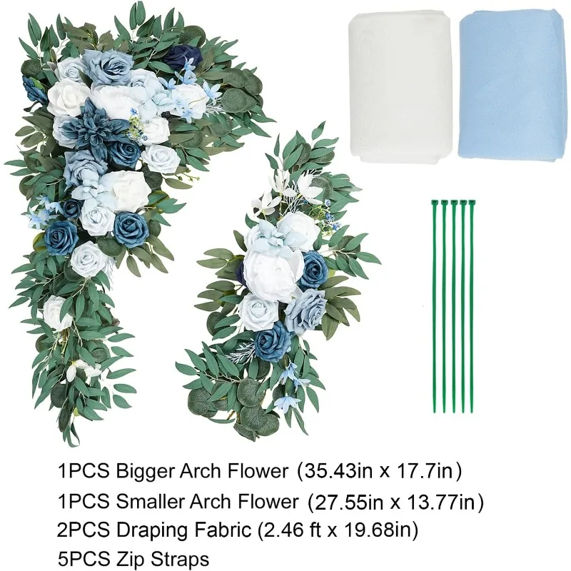 Wedding Arch Flowers Kit (Pack of 4) Dusty Blue Flower Arrangement with 2pcs Draping Fabric Artificial Flower Swag