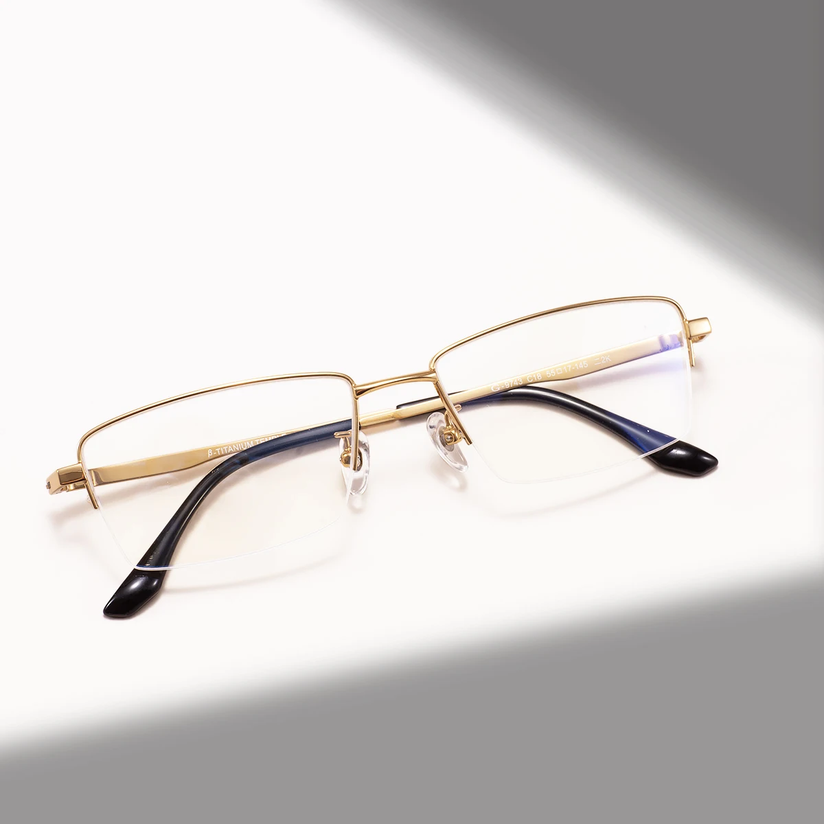 

Large Half Rim Classic Metal And Titanium Temples Rectangular Eyeglasses Frame For Optical Prescription Lenses