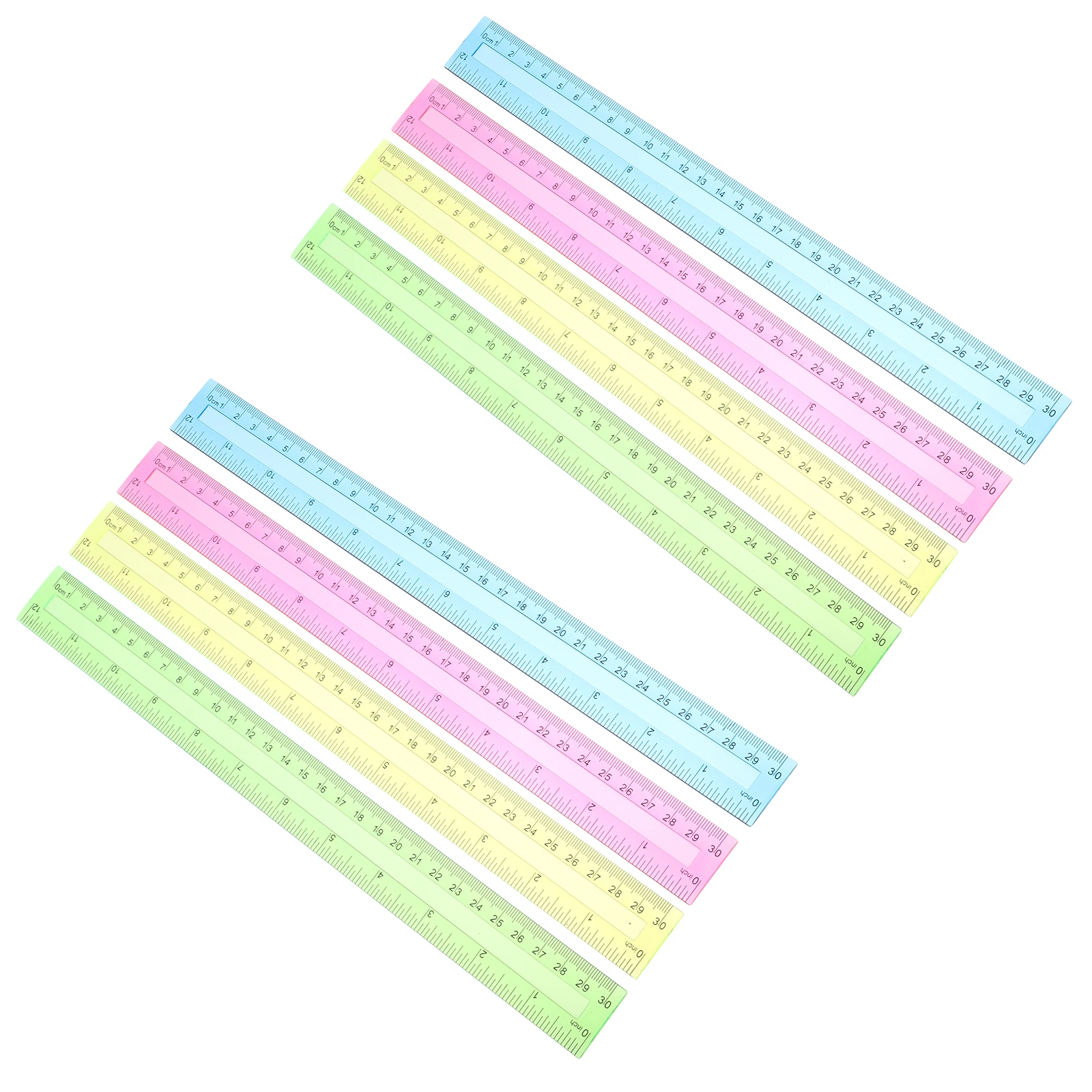 16pcs Colorful Plastic Straight Rulers Transparent 12 Inch Drawing Rulers for Student Learning