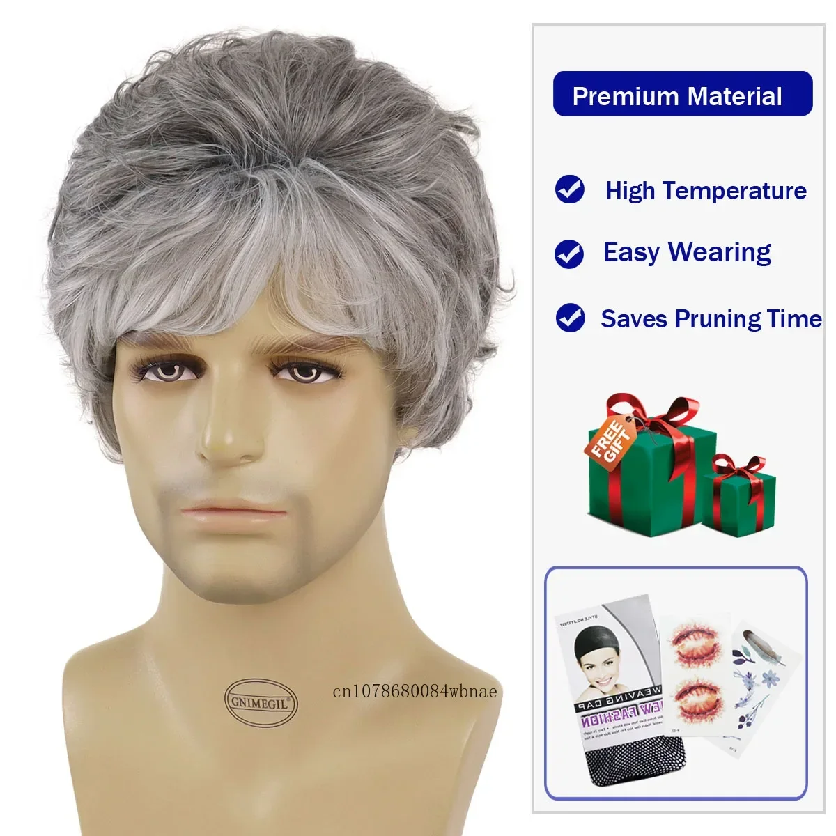 شعر مستعار رمادي مع الانفجارات الاصطناعية قصيرة الطبقات الباروكات الجد للرجال كبار السن ارتفاع درجة الحرارة الألياف الشعر اليومي زي الحفلات تأثيري #5