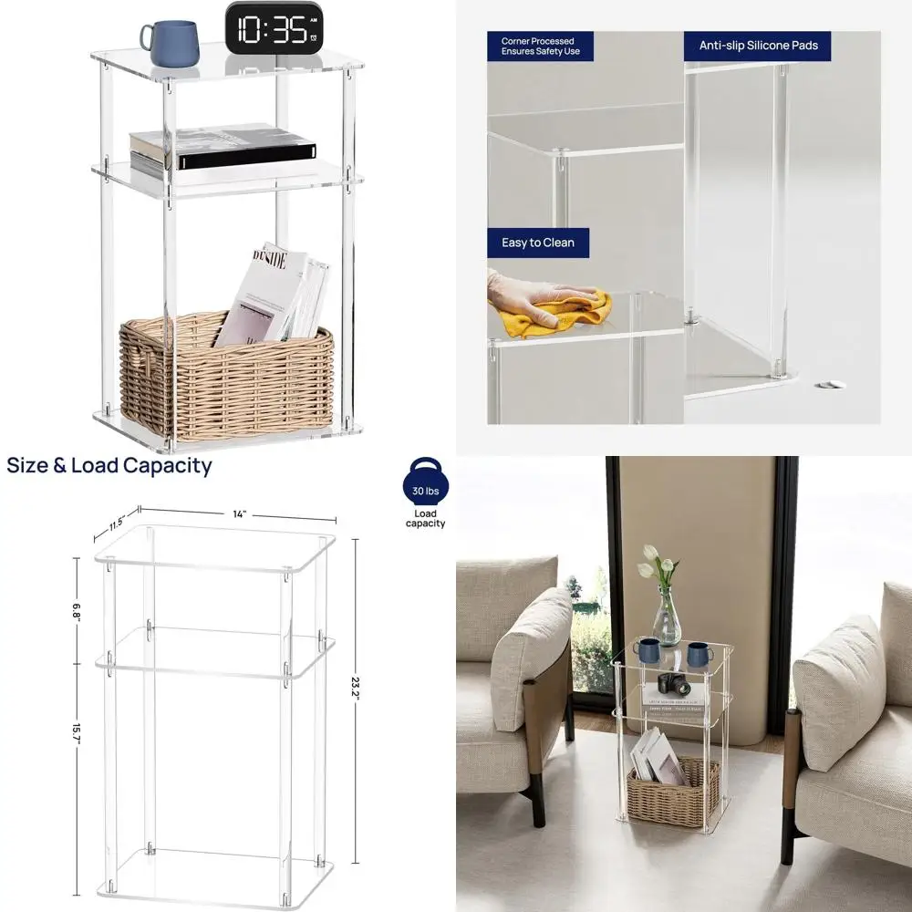 

Compact Clear Acrylic 3-Tier Side Table, 14x11.5x23.2, Ideal for Small Spaces, Living Room, Bedroom