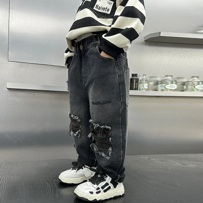 

Весенне-осенние новые детские джинсы с отрывными дырками, повседневные джинсы для мальчиков, шаровары для маленьких мальчиков, джинсовые брюки для подростков, От 2 до 10 лет