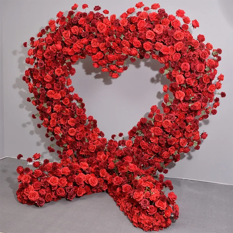 Red Wedding Flower Decoration Backdrop Love Heart Shaped Frame Floral Arrangement Event Table Centerpiece Ball Party Arch Decor