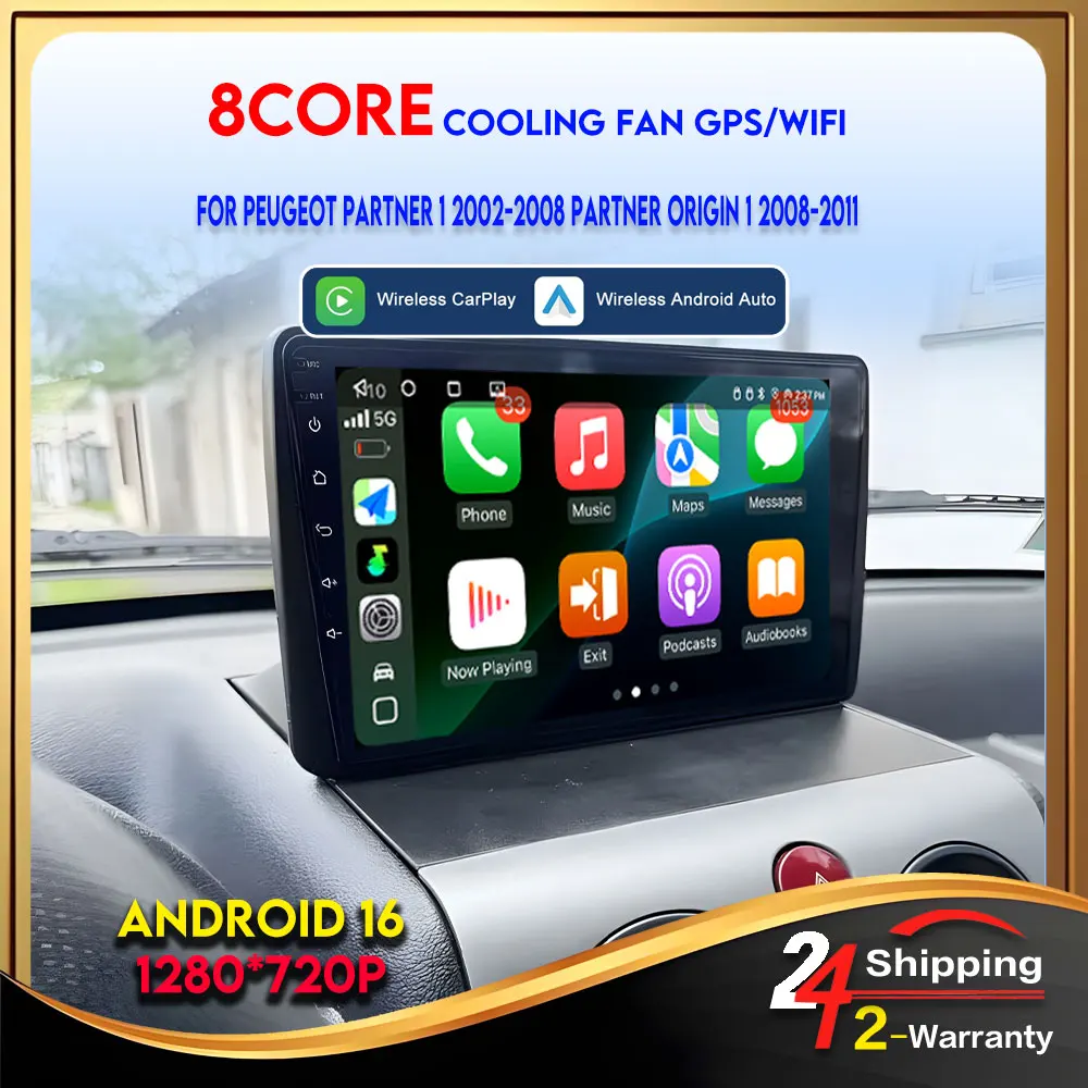 Car Radio Android 16 For Peugeot Partner 1 2002-2008 Partner Origin 1 2008-2011 Multimedia Carplay Android Auto Wireless 8Core
