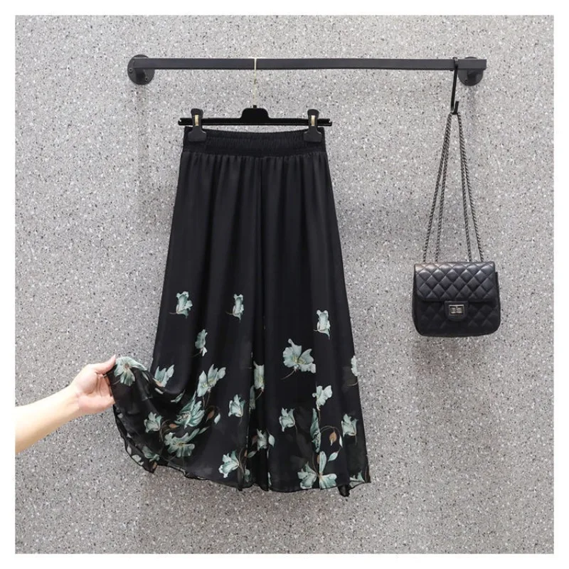 Women\'s Clothing Elastic High Waisted Flowers Rhinestone Printing Thin Pleated Ball Gown Mesh Streetwear Elegant Knee Skirts