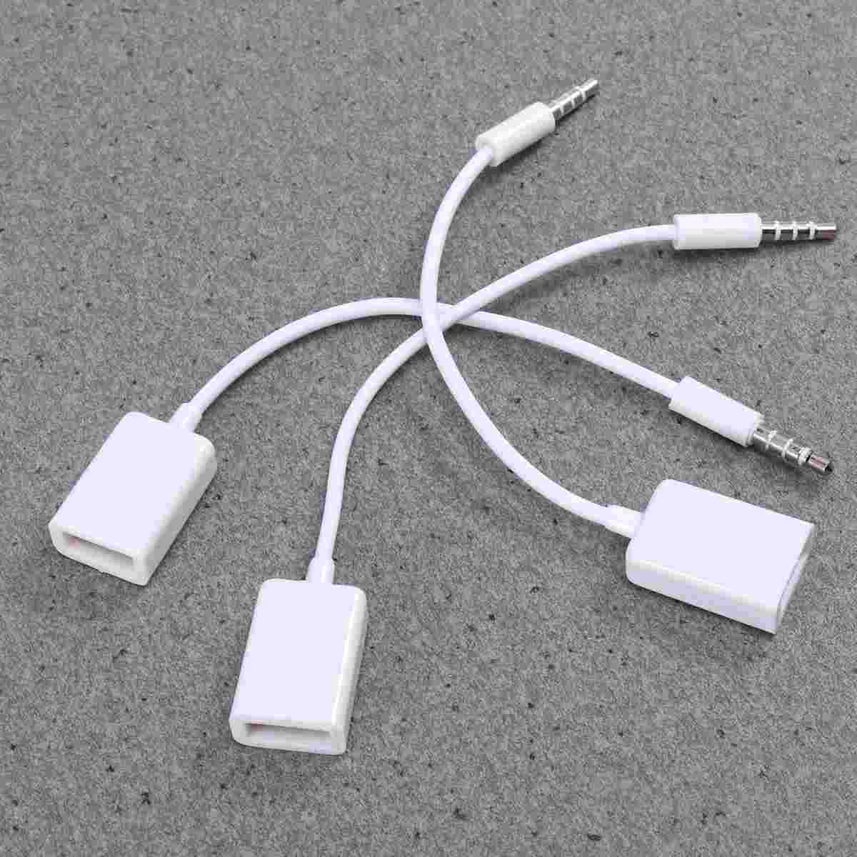 

3PCS USB To 35MM 12V Vehicle Mounted MP3 Transfer Cable Aux CD Player Audio Cable(White) OTG Cable USB To 35MM Cable