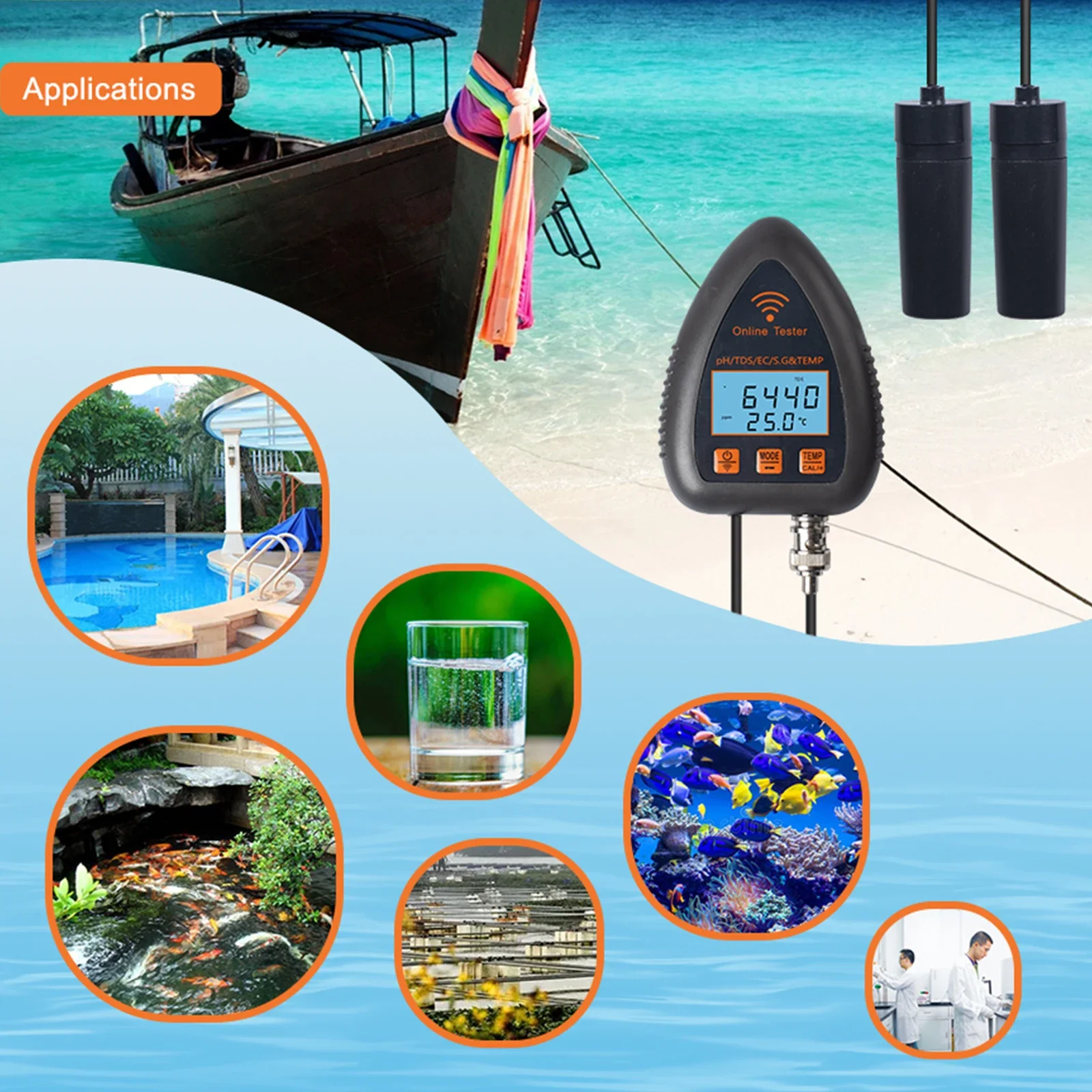 for  WiFi 5in1 Water Quality Monitor PH TDS S.G EC Temperature Tester Mariculture PH Meter Aquarium Swimming Pool Water Analyzer