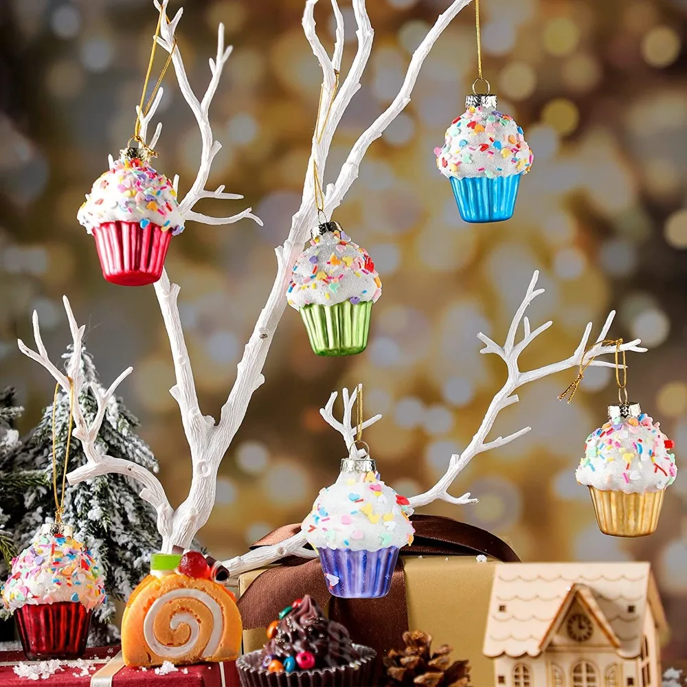 New Christmas Tree Ornaments Hanging Baubles Fruit Glass Ornaments Pineapple Cupcake Painted Home Decoration Christmas