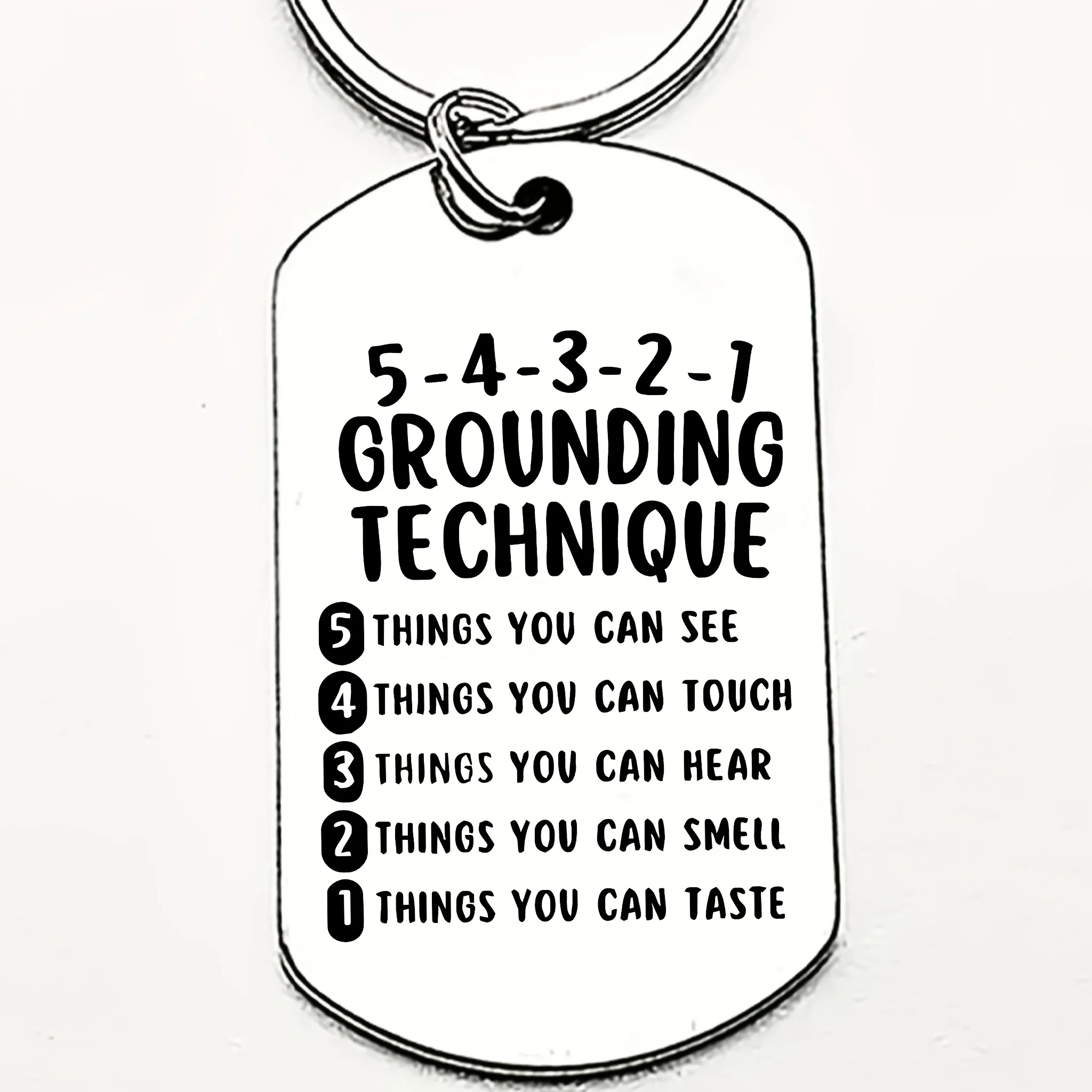 Grounding Technique Control, Mental Health Stainless Steel Keychain, Emotional Chart Coping Skills with Relaxation Exercises