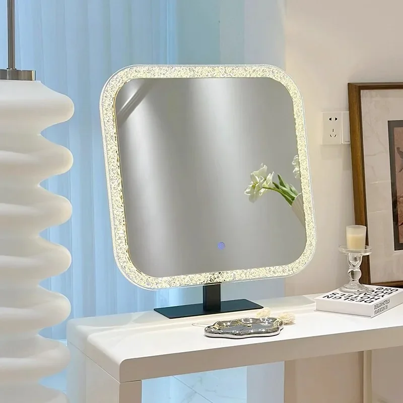 DSA Home Simple Fill Light Makeup Mirror Bedroom Desktop Makeup Beauty Round Mirror Square Mirror Desktop
