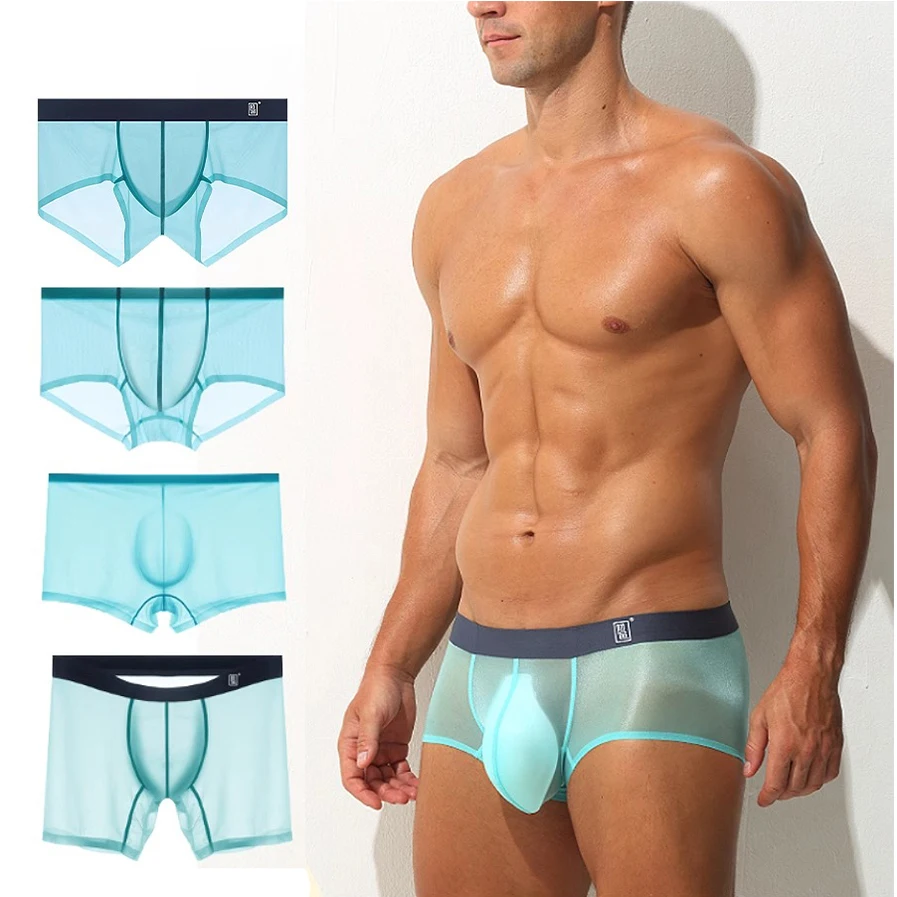 4PCS Men's Underwear Ice Silk Traceless Breathable Nude Boxer Shorts Ultra-thin High Permeability