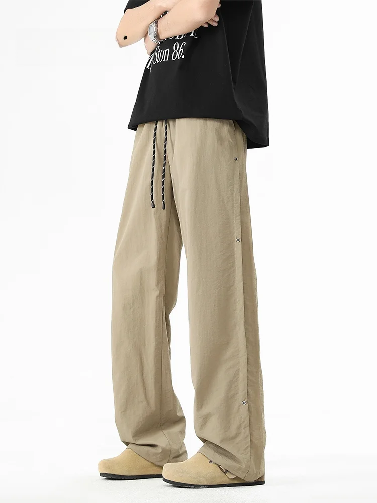 

MMOPTOP American Sle Casual Pants Men's Summer Thin Ice Silk Loose Straight Leg Casual Long Trousers Faionable Youth