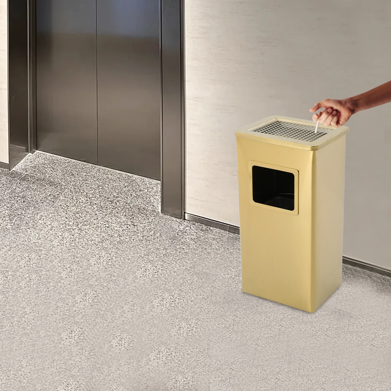 

Gold Stainless Steel Modern Trash Can for Kitchen Bathroom Office Hotel Cafe Garden Patio Outdoor Indoor for Elegant Atmosphere