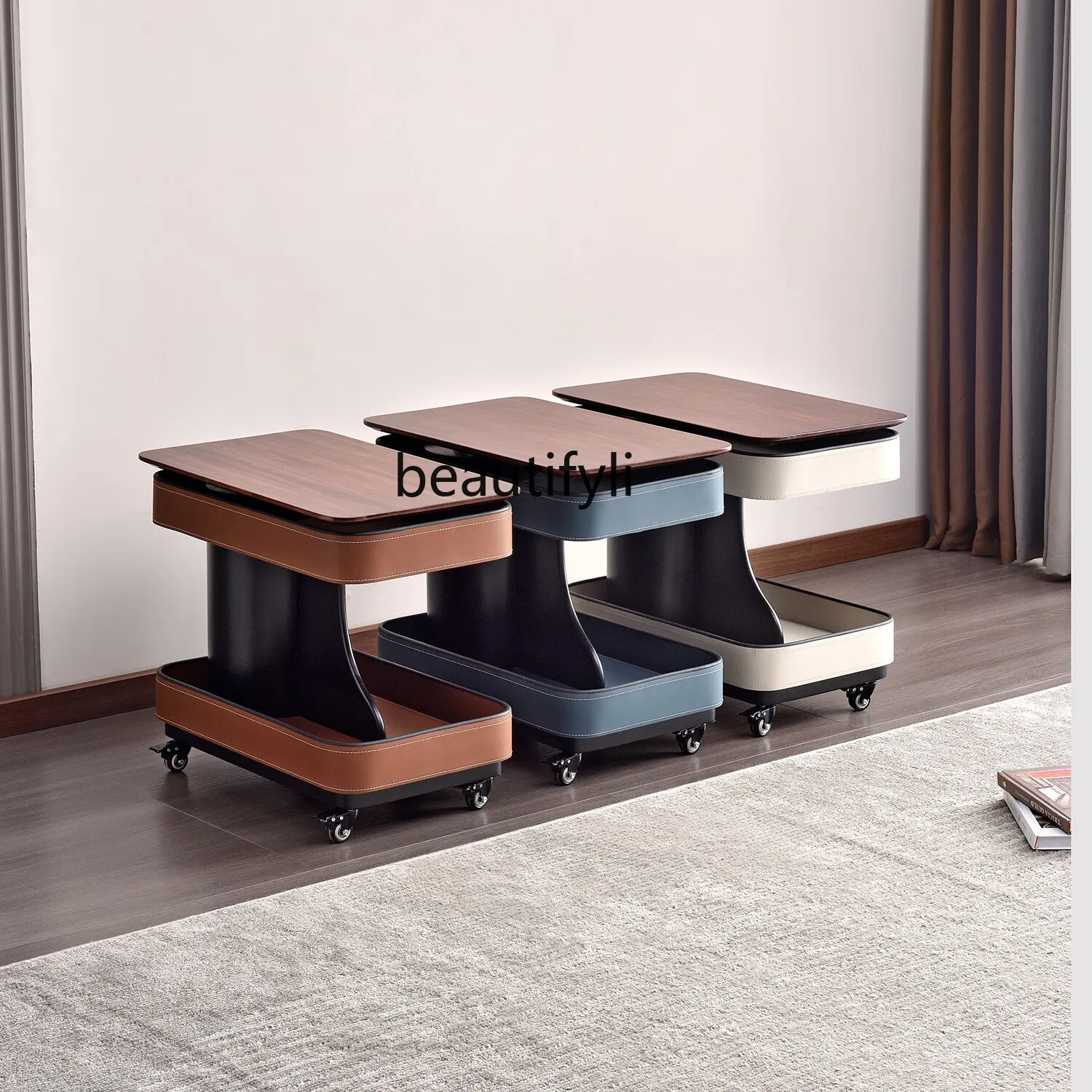 Movable Solid Wood Adjustable Side Table Sofa Side Table Home Use Small Trolley Italian Minimalist Rotating Side Cabinet