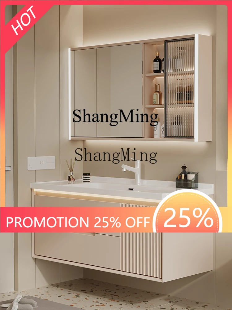 

FG good-looking cream wind bathroom cabinet ceramic integrated basin toilet wash basin washbasin cabinet combination