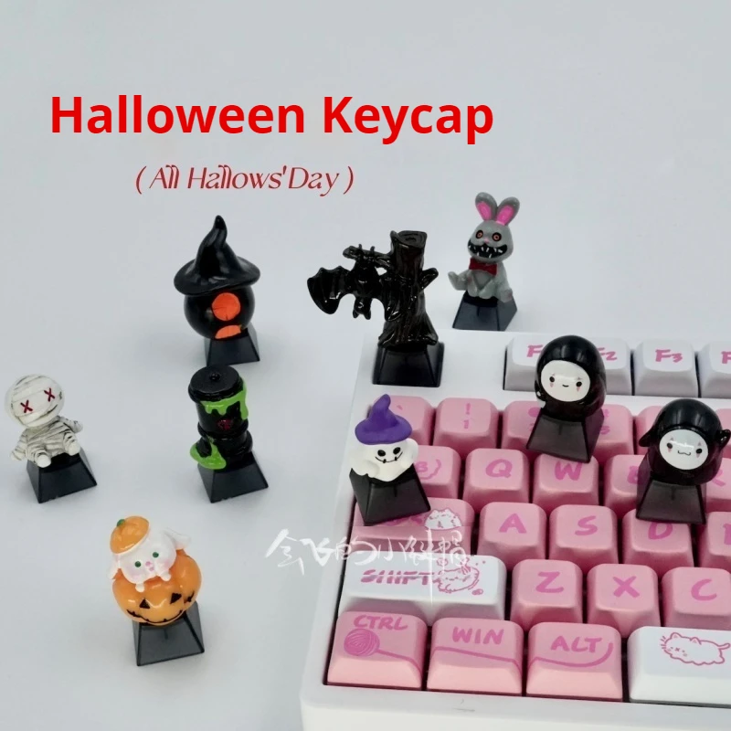 Halloween Translucent Keycap Ghost Faceless Monster Mummy Horror Element Funny  Mechanical Keyboard   Personality Cross Axis Key