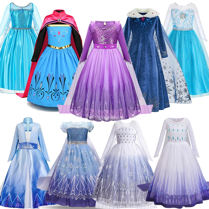 

Girl Role Playing Frozen Anna Elsa Princess Dress With Crown Sets Kids Halloween Cosplay Party Carnival Snow Queen Vestidos