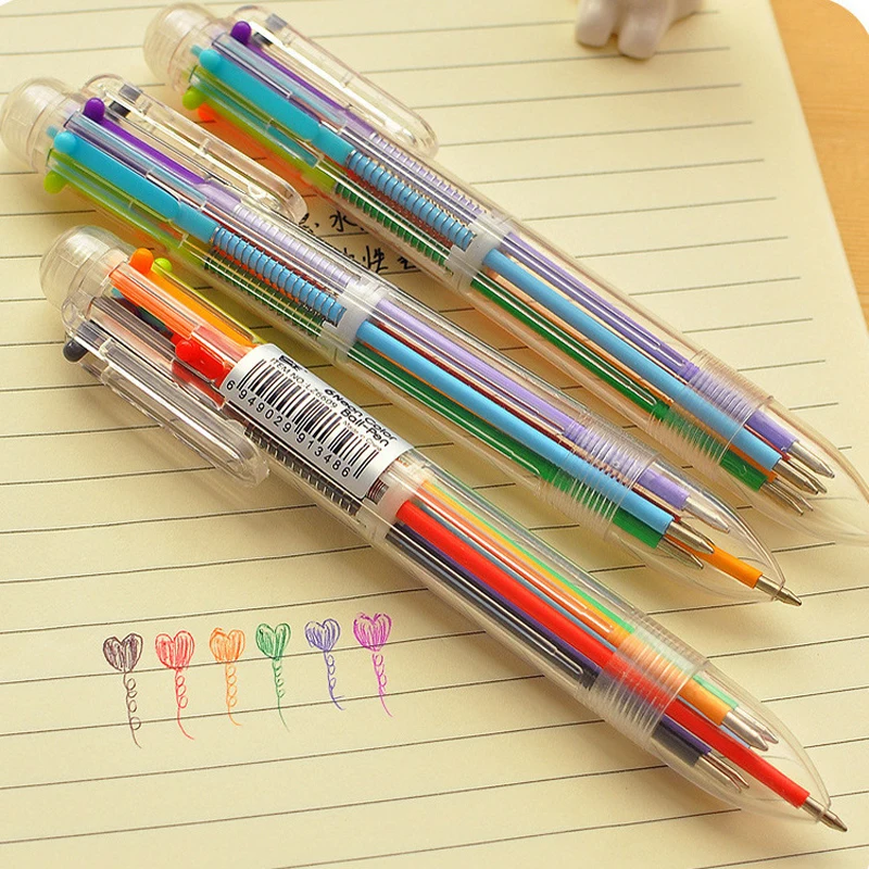 3pcs 6-Color Ballpoint Pen Children's Transparent Color 0.7mm Ink Gel Pen Student School Office Stationery Pen