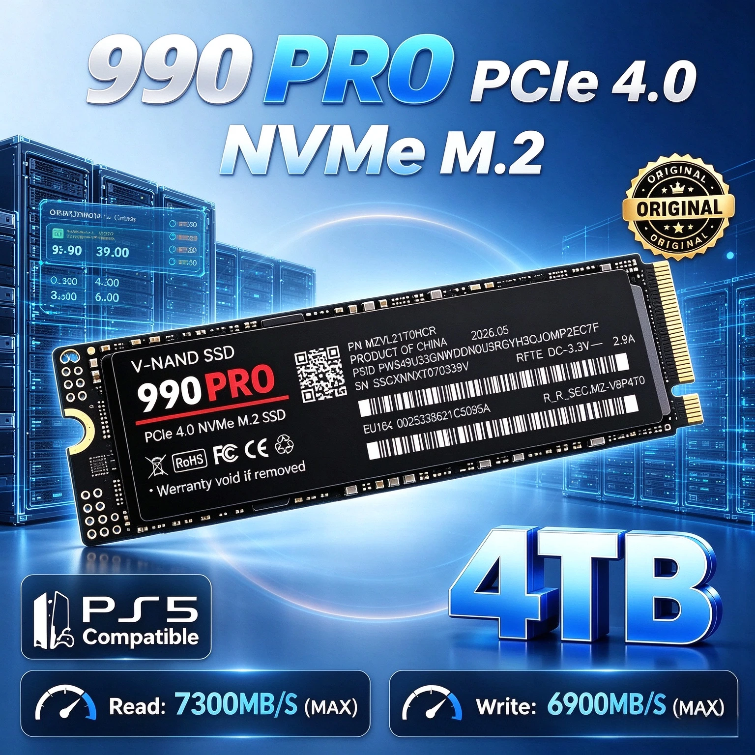 990 PRO M.2 2280 NVMe SSD PCIe Gen4.0 X4 7300MB/s TLC 3D NAND 2TB 4TB Internal Gaming Solid State Drive For PC Desktop Laptop