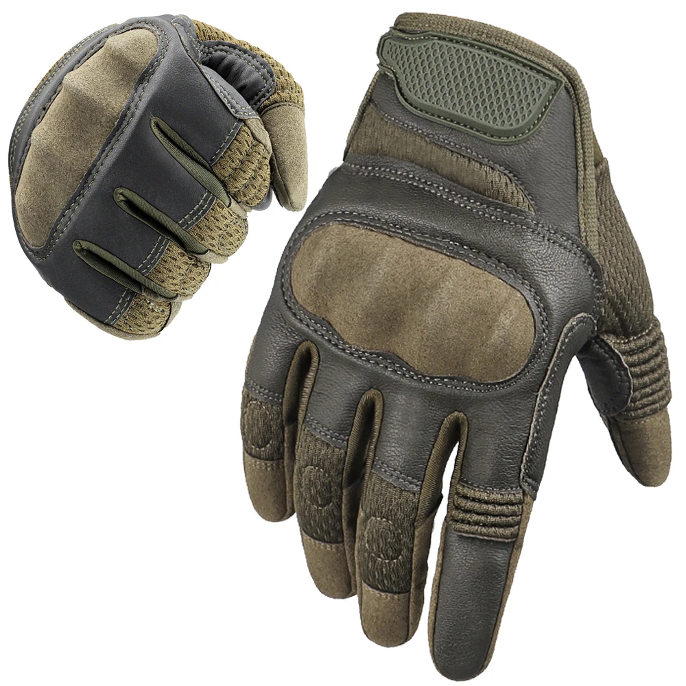 PU Leather Tactical Full Finger Gloves Sports Combat Outdoor Hunting Shooting Cycling Touch Screen Anti-Skid Protective Gear Men