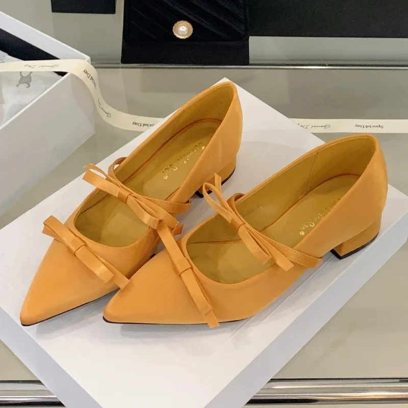 

Элегантные женские туфли с бантом, заостренным носком, на низком каблуке, для офиса, модные, на низком ходу, Zapatos De Mujer