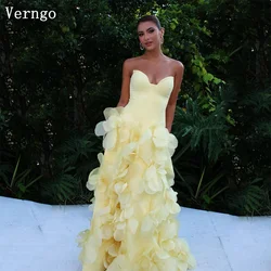 Verngo Blush Yellow Elegant Prom Gown 3D Flowers Sweetheart Mermaid Evening Dresses Side Slit Prom Dress Customized