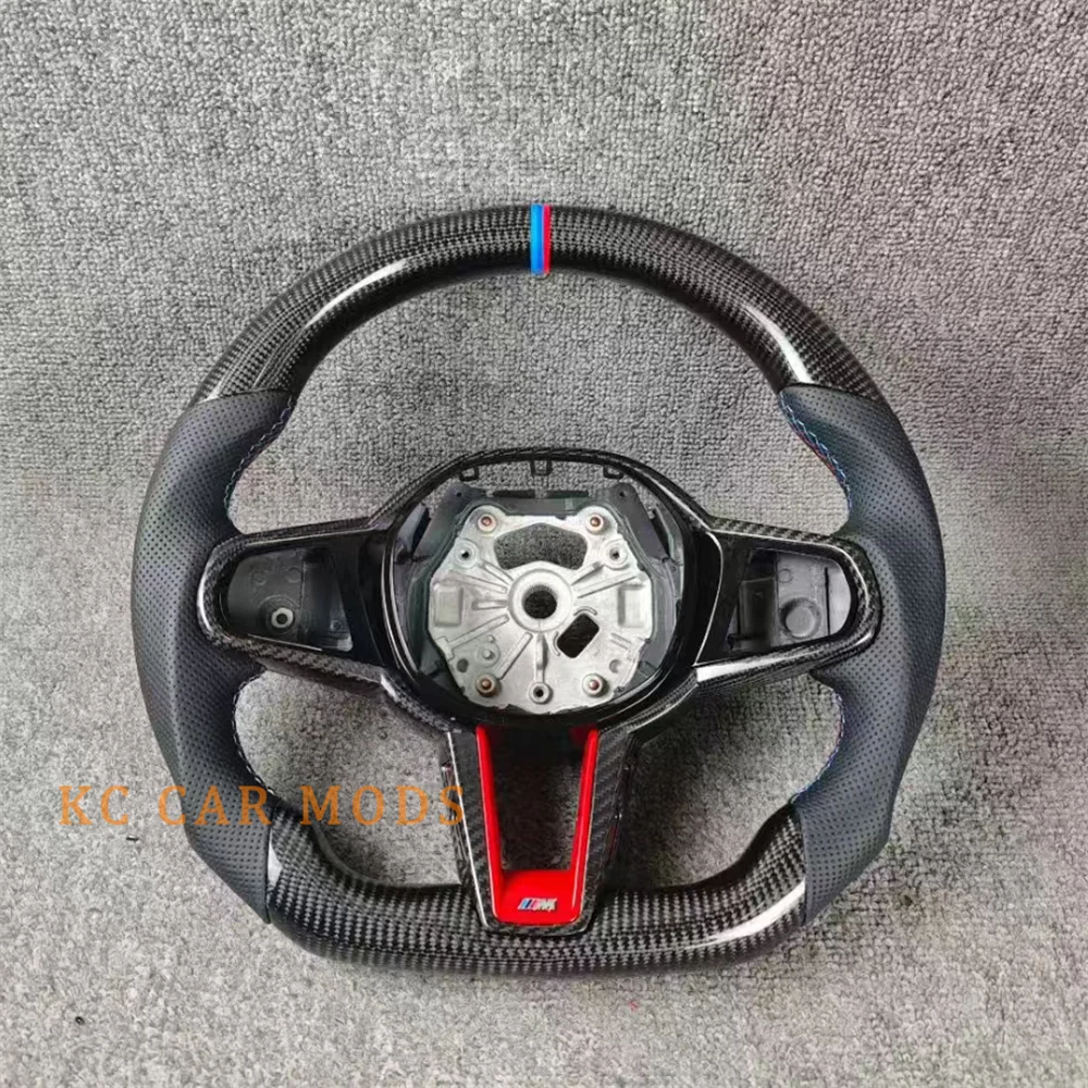 

Custom black Carbon Fiber Perforated Leather blue red strip Steering Wheel for 2017 2018 2019 2020 2021 2022 2023 2024 BMW CS