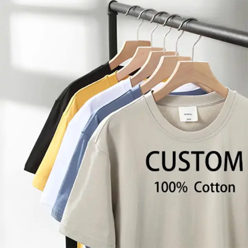 

Men's 100% Cotton Oversized T-shirts Blank Custom Embroidered Tee Dropshoulder 300g Male Big And Tall American Fresh Beige Tops