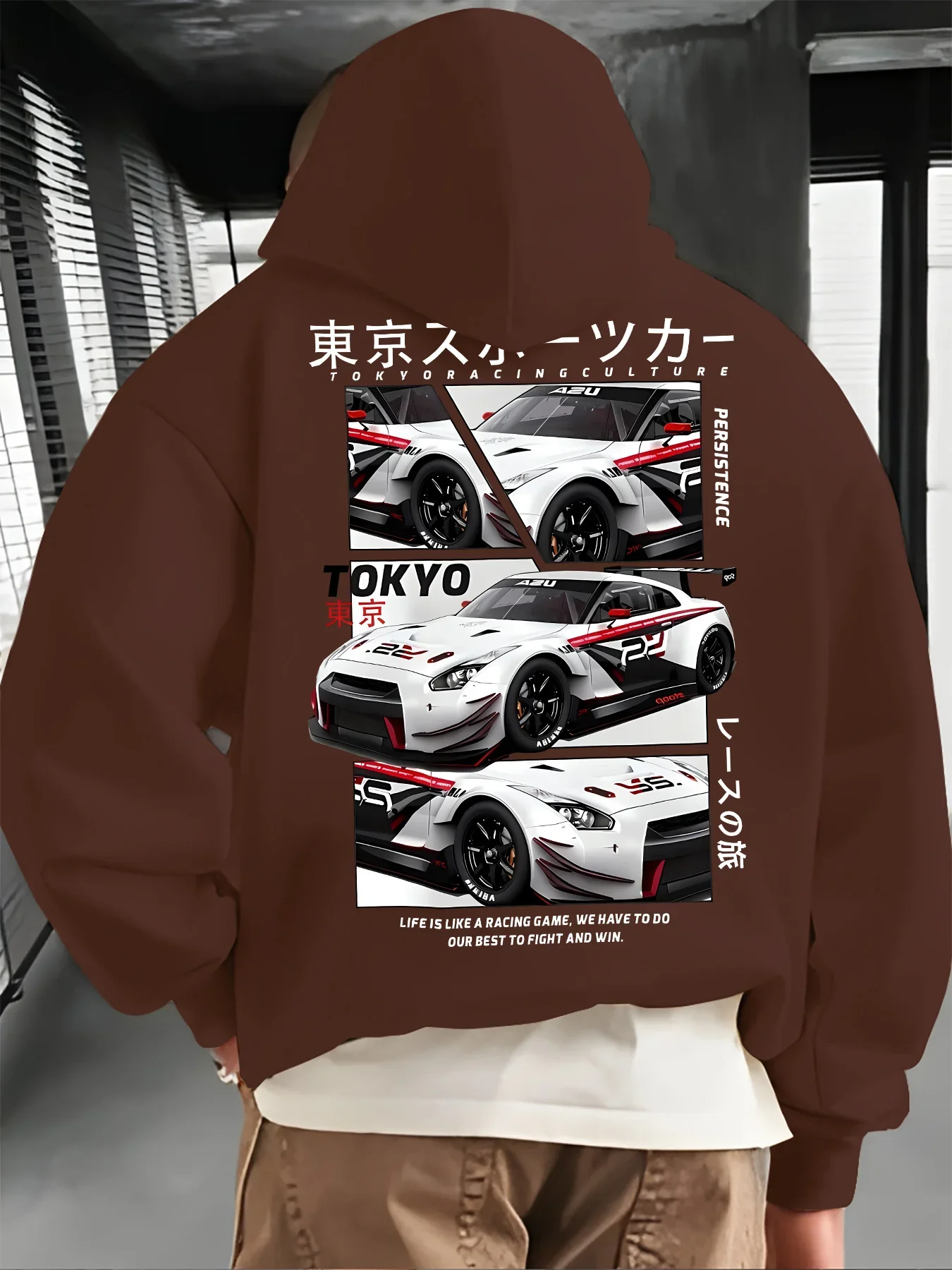 سويت شيرت رجالي بتصميم جرافيك لسباق السيارات مع بلوفر بقلنسوة باللون الأزرق الداكن الياباني، ملابس شتوية كاجوال قابلة للغسل في الغسالة #3