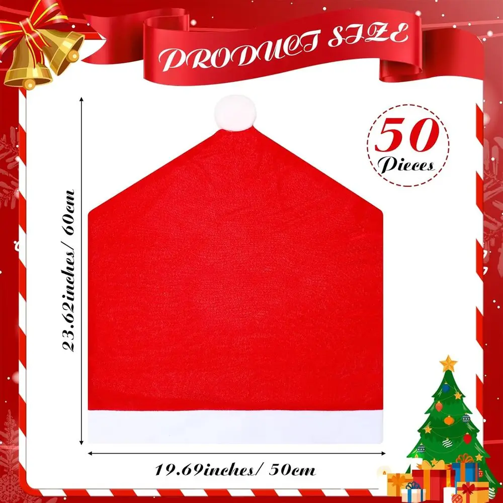 Confezione da 50 fodere per sedie natalizie a tema cappello rosso, 19,69 x 23,62, per decorazioni per feste e banchetti