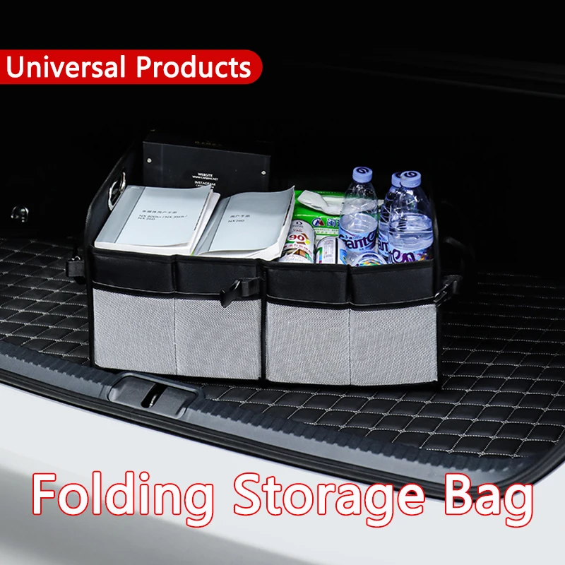 Car Trunk Organizer Collapsible Rear Trunk Storage Bag Oxford Waterproof With Side Pocket With Handle Foldable Durable Accessory