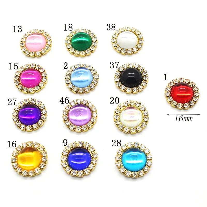 10Pcs 16mm Exquisite And Compact Gold Round Rhinestone Jewelry  Diy Wedding Clothing Bow Decoration Accessories