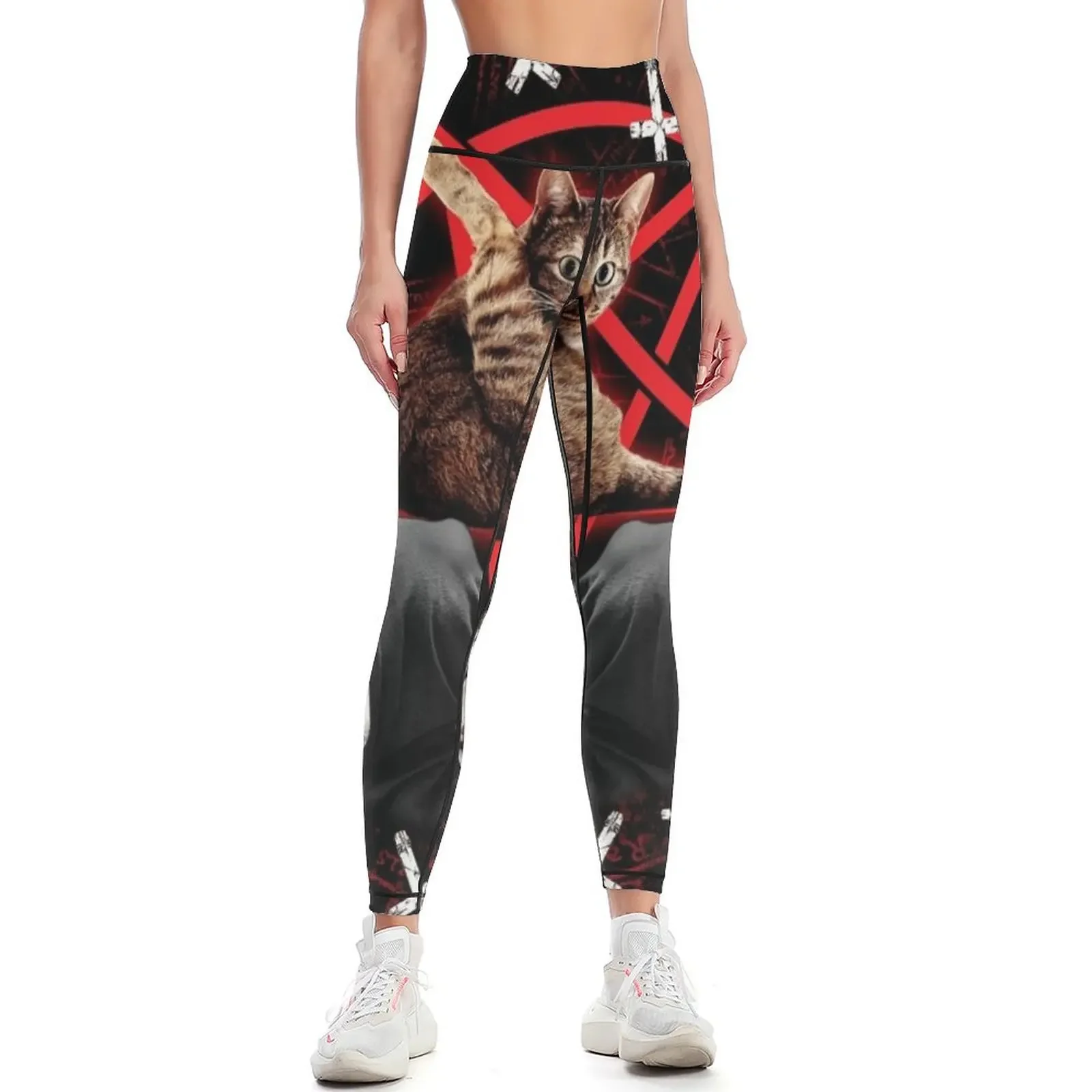 

satanic cat pentagram death black metal band exorcist Leggings active wear gym womans sport legging Womens Leggings