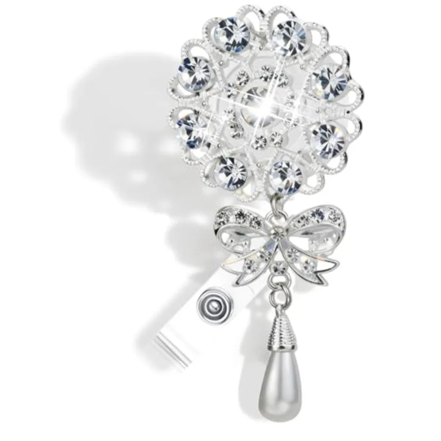 

Держатель для бейджа ручной работы с блестящими стразами, выдвижной, с поворотным зажимом-крокодилом для ID-карты