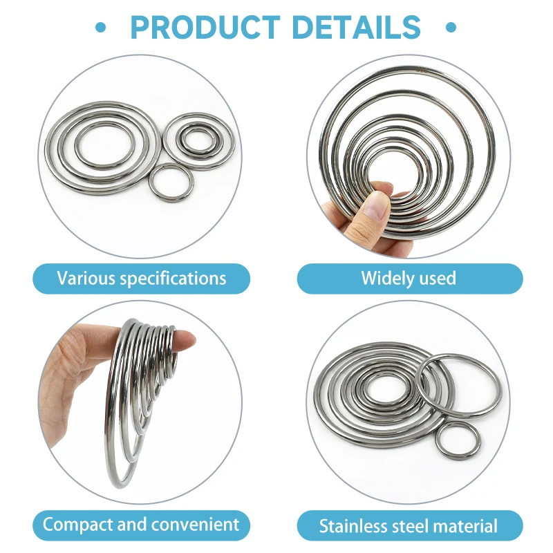 

2/5P 15-100mm Stainless Steel O Rings Buckle Backpack Carabiner Seamless Metal Clasp Webbing Tape Loop Hook DIY Sewing Accessory