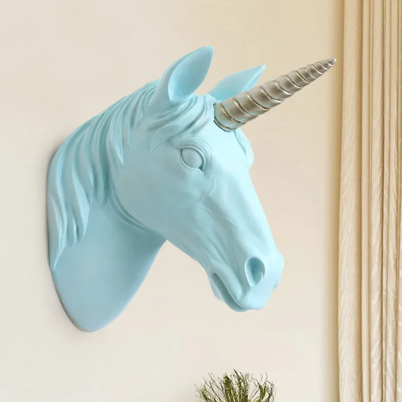 Vintage Unicorn Resin Crafts, Home Wall Decoration, Animal Head Art Statue, Hanging Decor Accessories, Living Room, 29cm